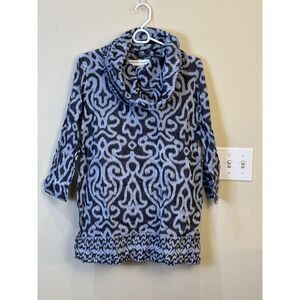 Gretchen Scott Shirt Geo Sheer Cowl Neck Tunic Lagenlook Size Small‎